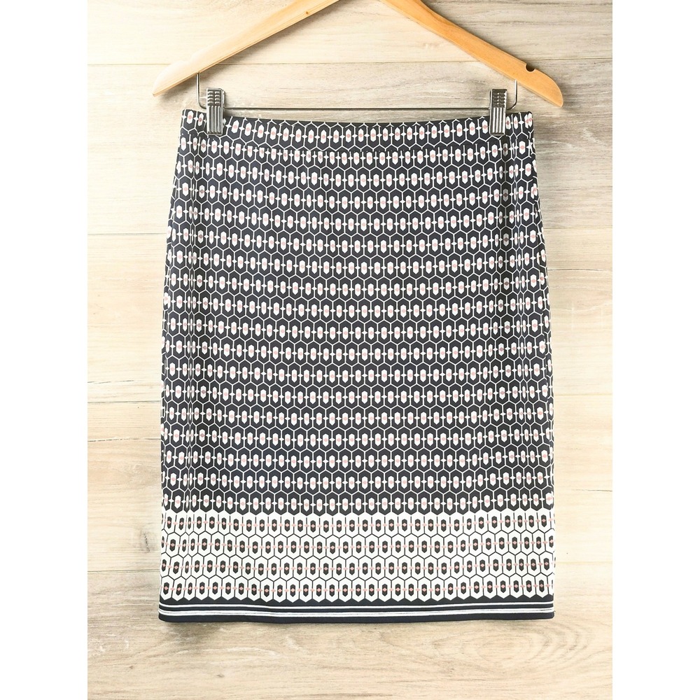 Max Studio Pencil Skirt Womens S Navy Geometric Print Excellent Stretch Mod